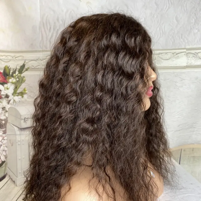 18 Inches human hair Blend curly Deep Wave Wig , Colour 4, Natural Wig , Gift 4