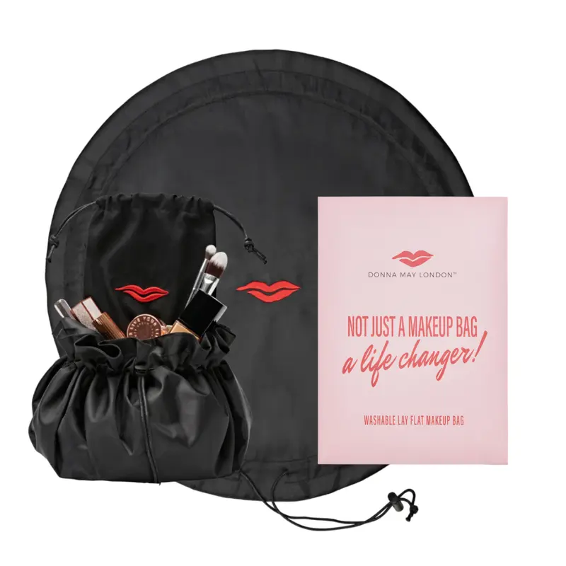 Open Flat Drawstring Makeup Bag in Classic Black 1