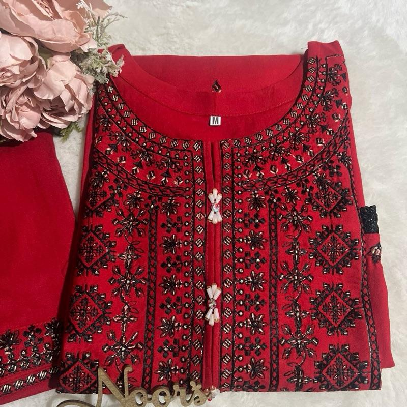 Pakistani suits…Noor’s-Dhanak 2pc co-ord set Emboidery shirt and Embroidered palazo 1