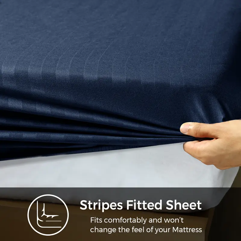 Tifl Stripe Fitted Sheets for Double Size Bed - Extra Deep 25CM Bed Sheets with Elastic Corners - Anti-Allergic Fade Resistance - Soft and Breathable - Skin-Friendly - Solid Pattern Design - Double King Size Bed Cover 7