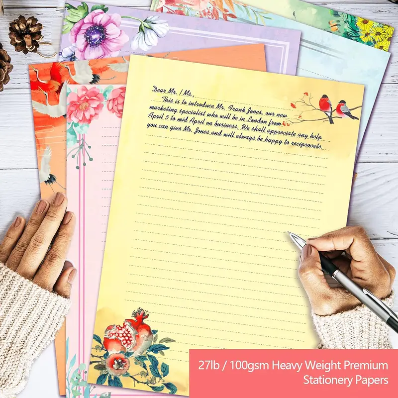 A4 Floral Stationery Paper and Envelopes Set, 48 Pieces Letter Writing Paper with 24 pc Self-Sealing Envelopes, 100gsm 1