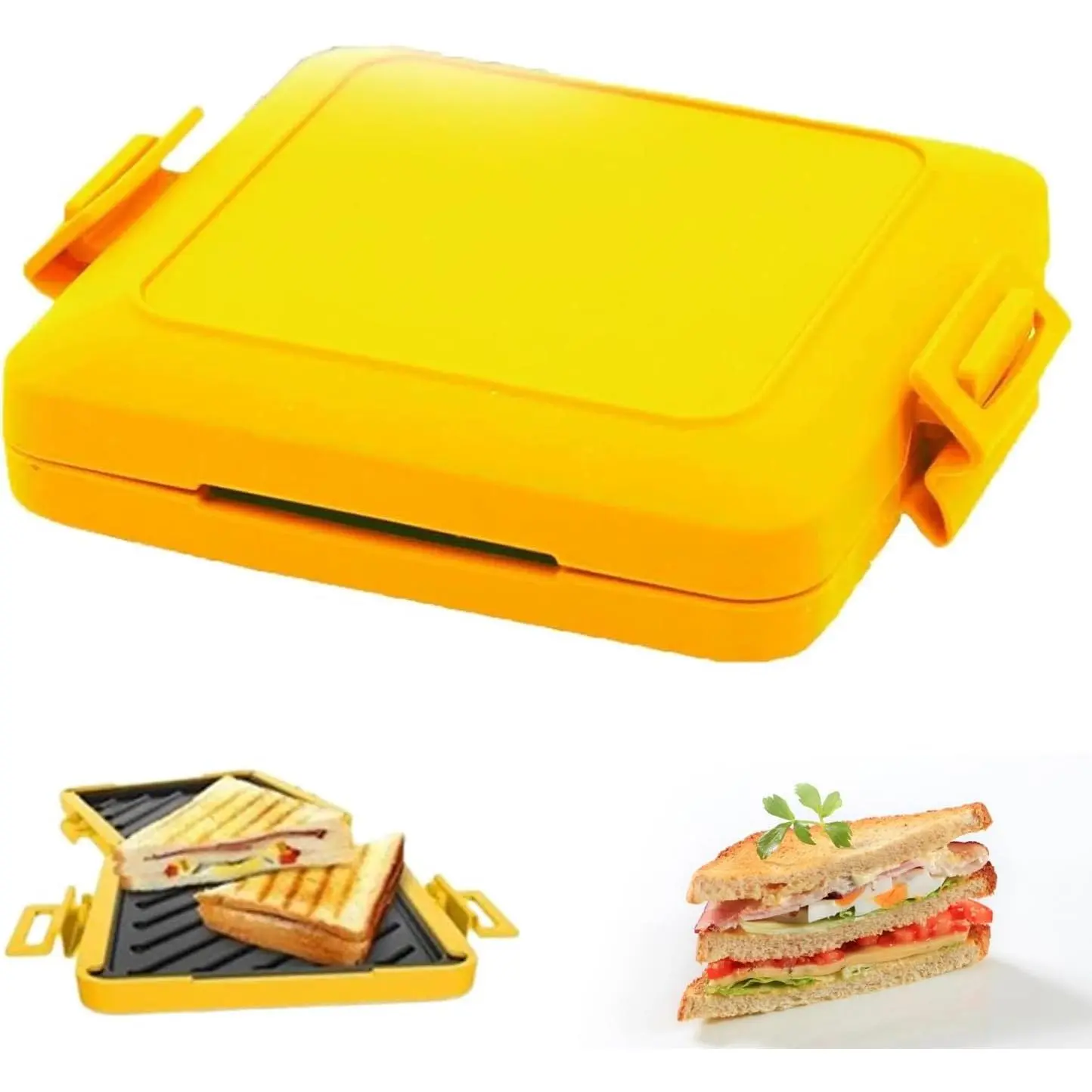 Wireless Munchy Microwave Toastie Maker with Adjustable Silicone Straps, No Electricity (Yellow)
