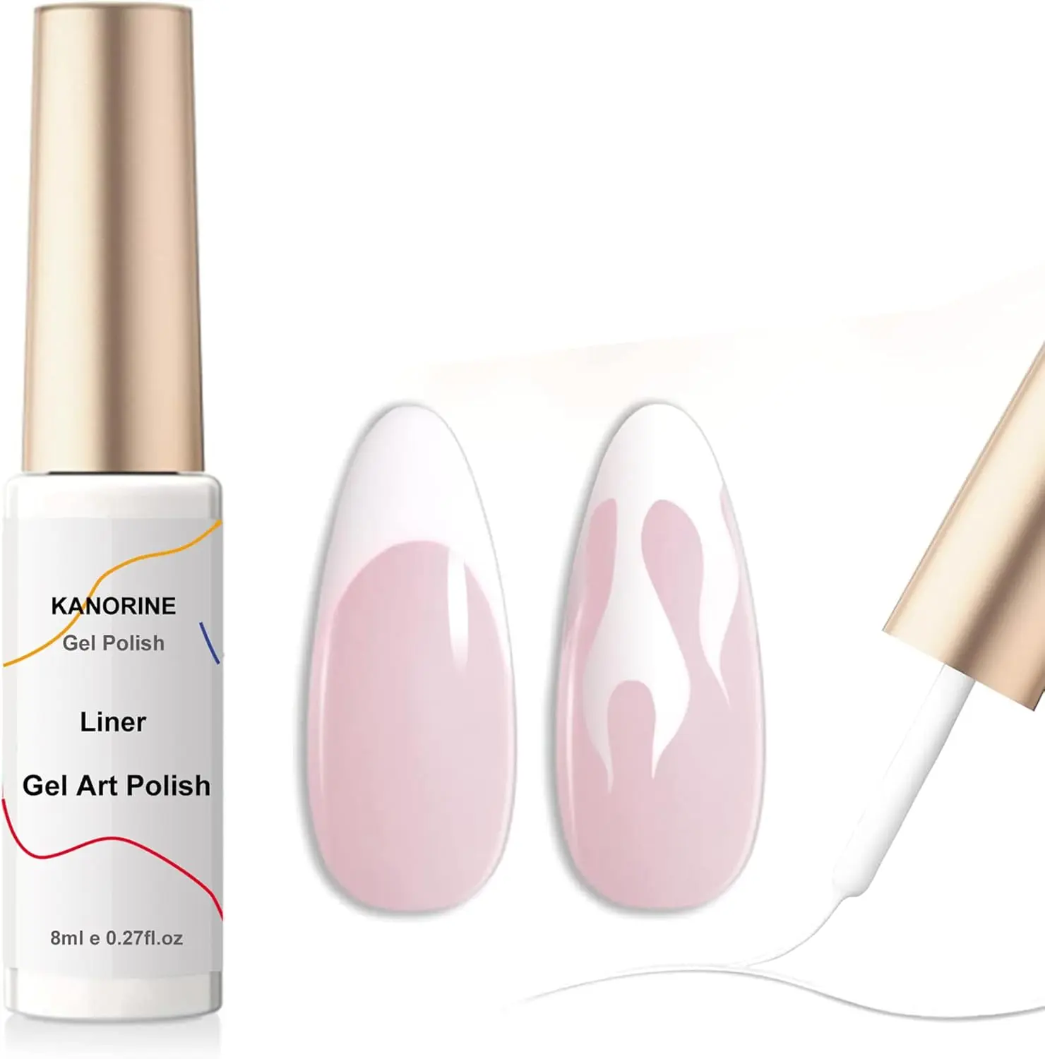 KANORINE Gel Polish Liner White Nail Art Gel Liner 8ml with French Tip Brush - Manicure, Cutics