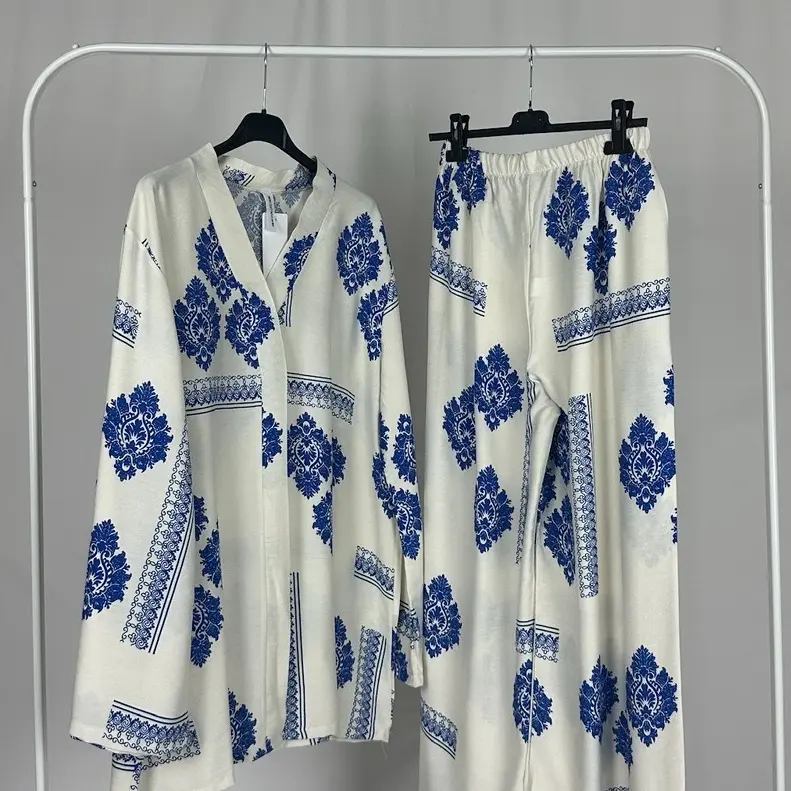 Royal Patterned V-Neck Co-ord Set