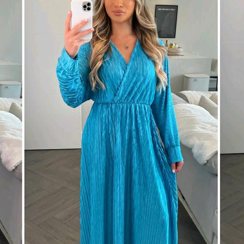 Mina Crinkled  V-Neck Maxi Dress Chic Casual Elegant 3