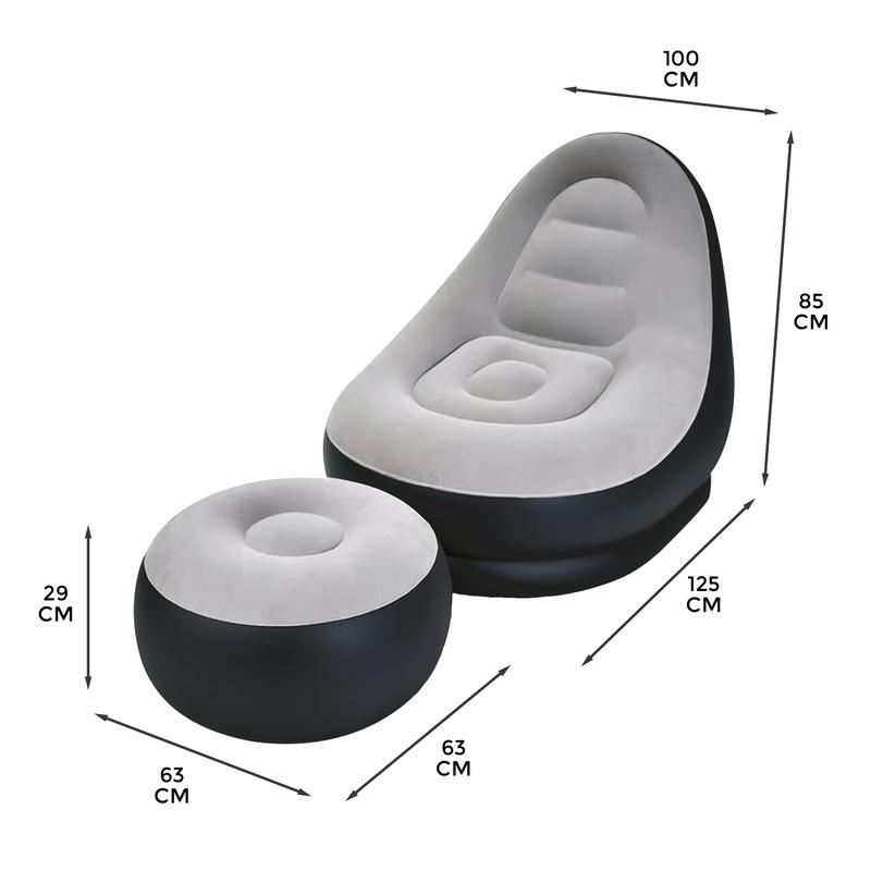 Inflatable Deluxe Lounger Ottoman Couch Gaming Chair Foot Stool Seat Air + Electric Pump 3
