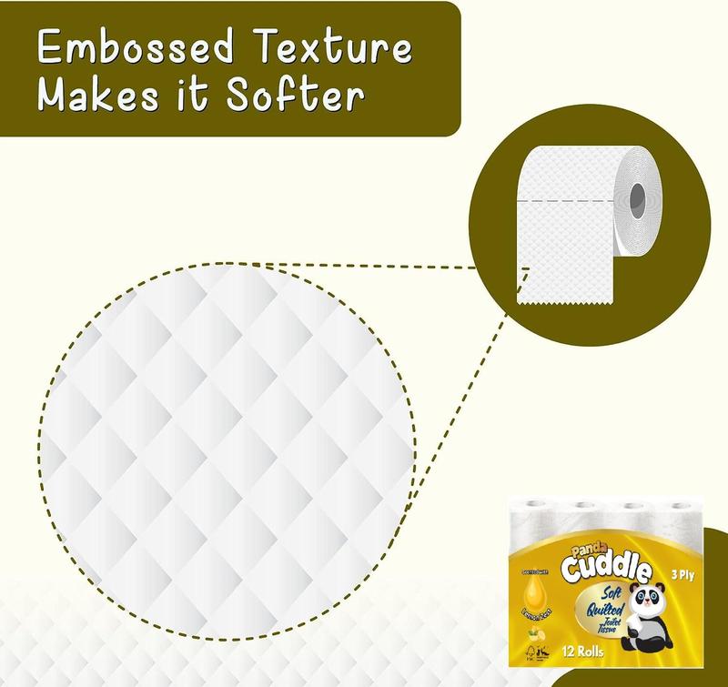 120 Panda Cuddle 3 Ply Toilet Rolls, Aloe Vera & Lemon Scented Wall-Mounted Tissue, White - Executive Design - Lightweight, Towel Wipes Napkin 5