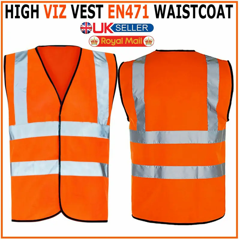 Hi Vis High Viz Visibility Vest Waistcoat Safety Supertouch Reflective W/ Pocket Waterproof Windproof Orange/Yellow Colors Polyester 3
