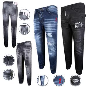 MENS BRANDED ICON2 JEANS SLIM FIT RIPPED DESIGN PAINT DESIGNER JEANS COMFORT MENSWEAR CASUAL BUTTON FLY FASTENING STRETCH CASUA DENIM BLUE GREY BLACK SIZE 28 30 32 34 36 38 Fashion Stylish Pants Streetwear Fabric Pocket Classic