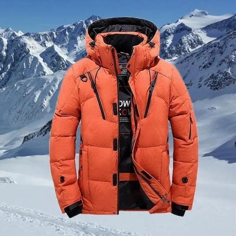 [2024]Winter Down Jacket Men White Duck Coat Windproof Warm Travel Camping Overcoat New in Thicken Solid Color Hooded Male Clothing