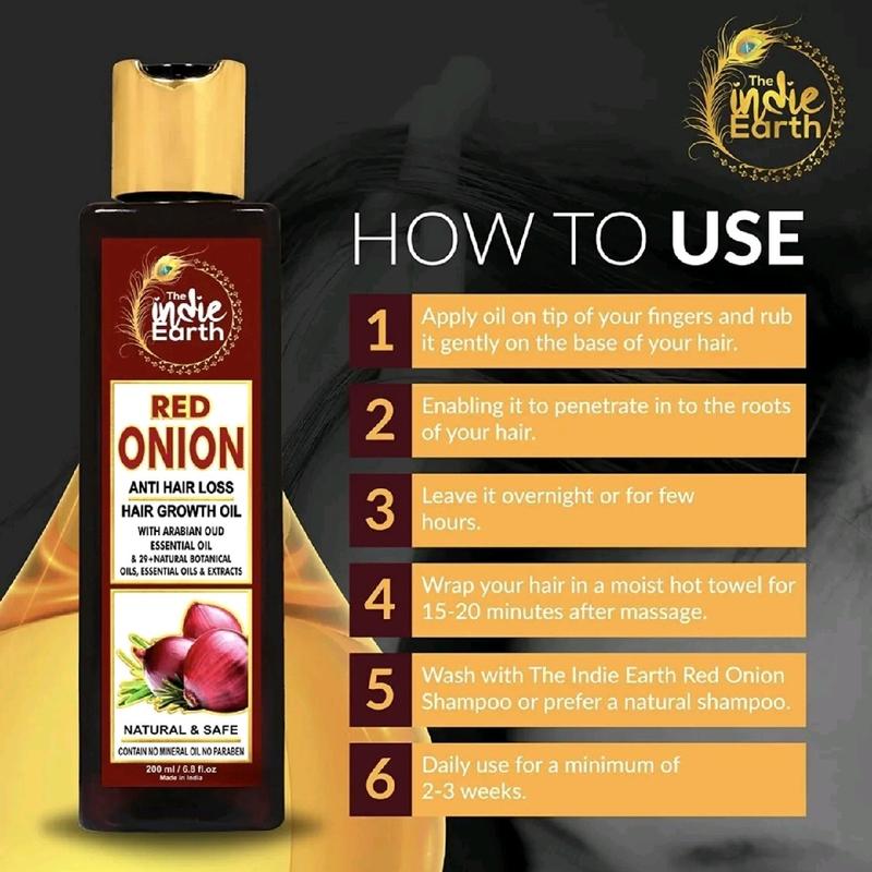 COMBO PACK a of Indie Earth Red Onion Oil 200ml and Shampoo for Anti Hair Loss 200ml Prevent Hair Loss, Smooth, Shine, Strong Roots, Haircare, Comfort Moisturizing Cleanser Gentle 4