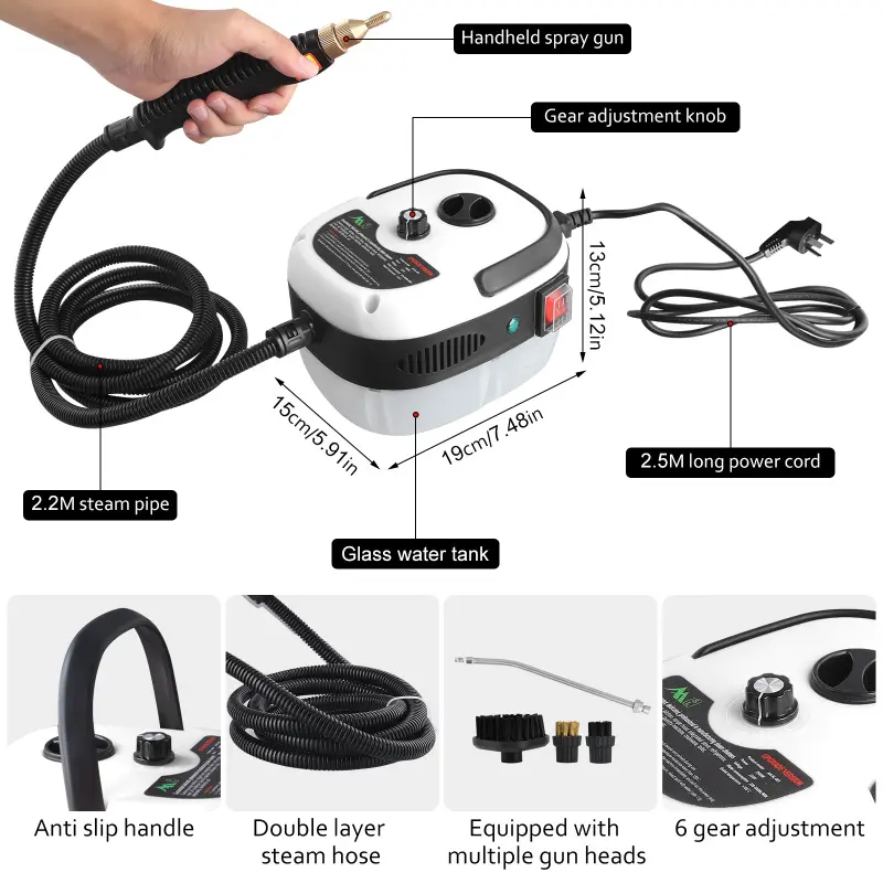 Handheld High Temp Portable Steamer Cleaning Machine with 3 Brush Heads,Steam Cleaners, Handheld Steam Cleaner, Steamer for Cleaning Grout Tile Car Living Room Kitchen Bathroom (White) 1