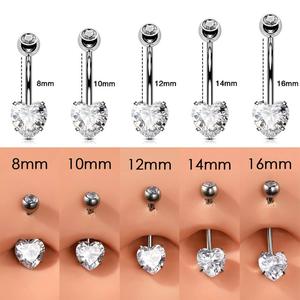 Oufer 14G 8-16mm Titanium Classic Heart AAA+ CZ Belly Button Rings - 5 Lengths Available
