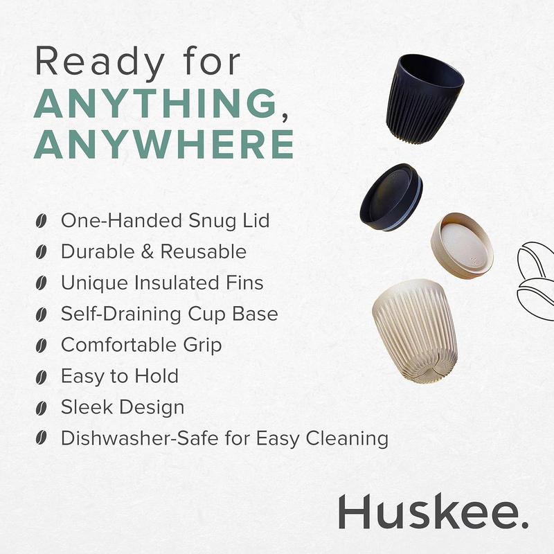 HUSKEE Coffee Cup with Lid 12 oz Natural Reusable coffee mug Tumbler For Car Home Office work Gym Travel Beverage Bottle Disposable Drinkware Portable 3
