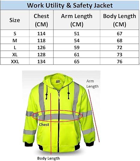 Men’s Hi-Vis Zip-Up Hoodie – High Visibility Reflective Sweatshirts – 2-Tone Design, Warm Fleece, Durable Men's Workwear – Long Sleeve, Machine Washable – Yellow & Orange Safety Jackets for Outdoor Jobs 7