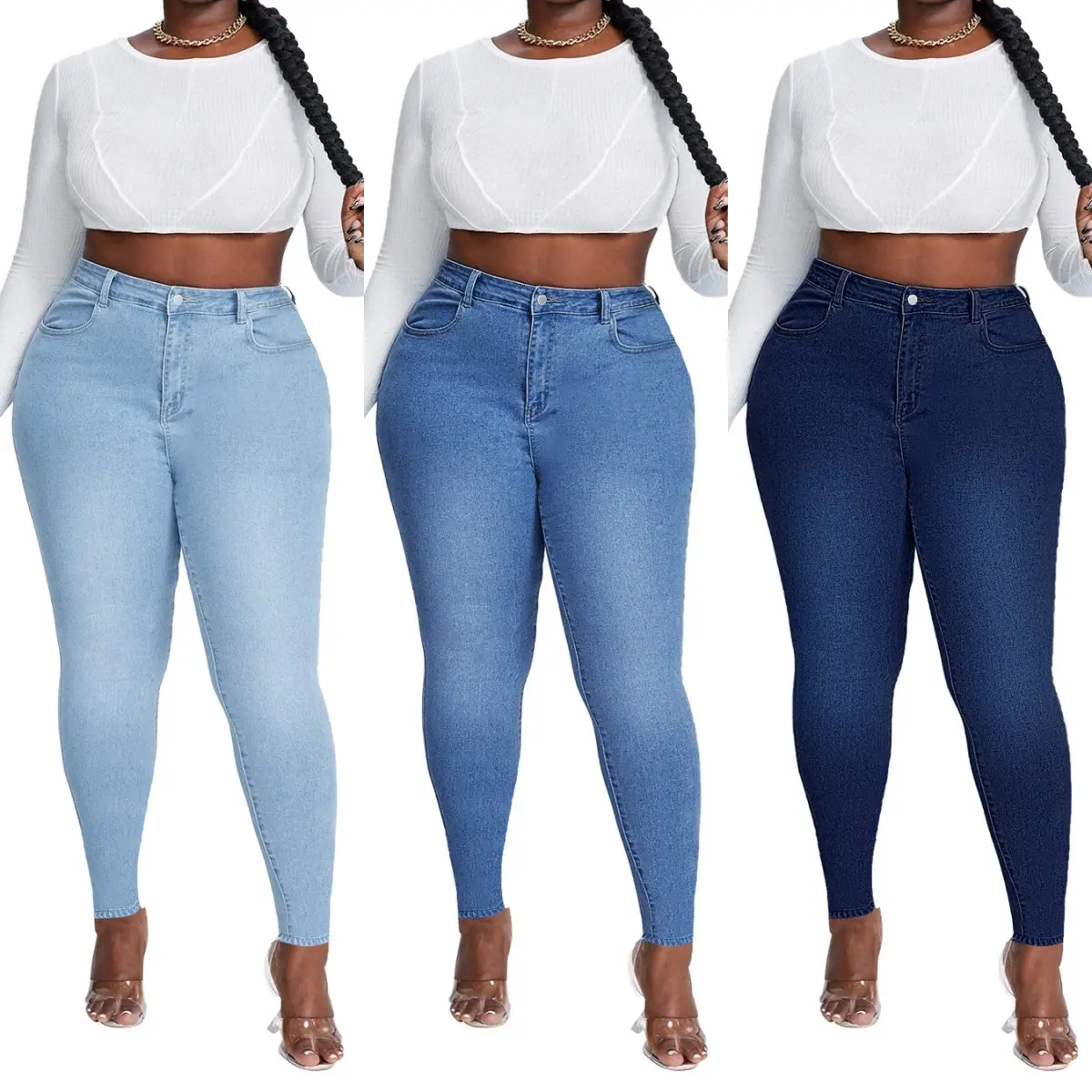 2023 New Women's High Waist Plus Size Jeans Fashion Stretch Skinny Denim Pencil Pants Casual Female Trousers XL-4XL Drop Ship