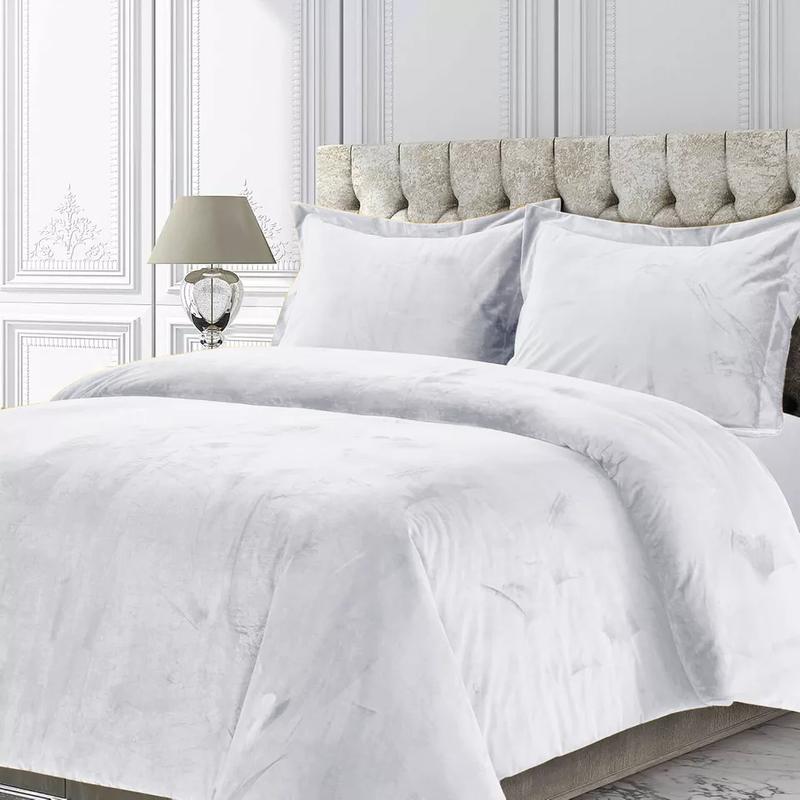 Velvet Quilted Bedspread Bed Throw & Pillow Shams Double King Size Bedding Set 2
