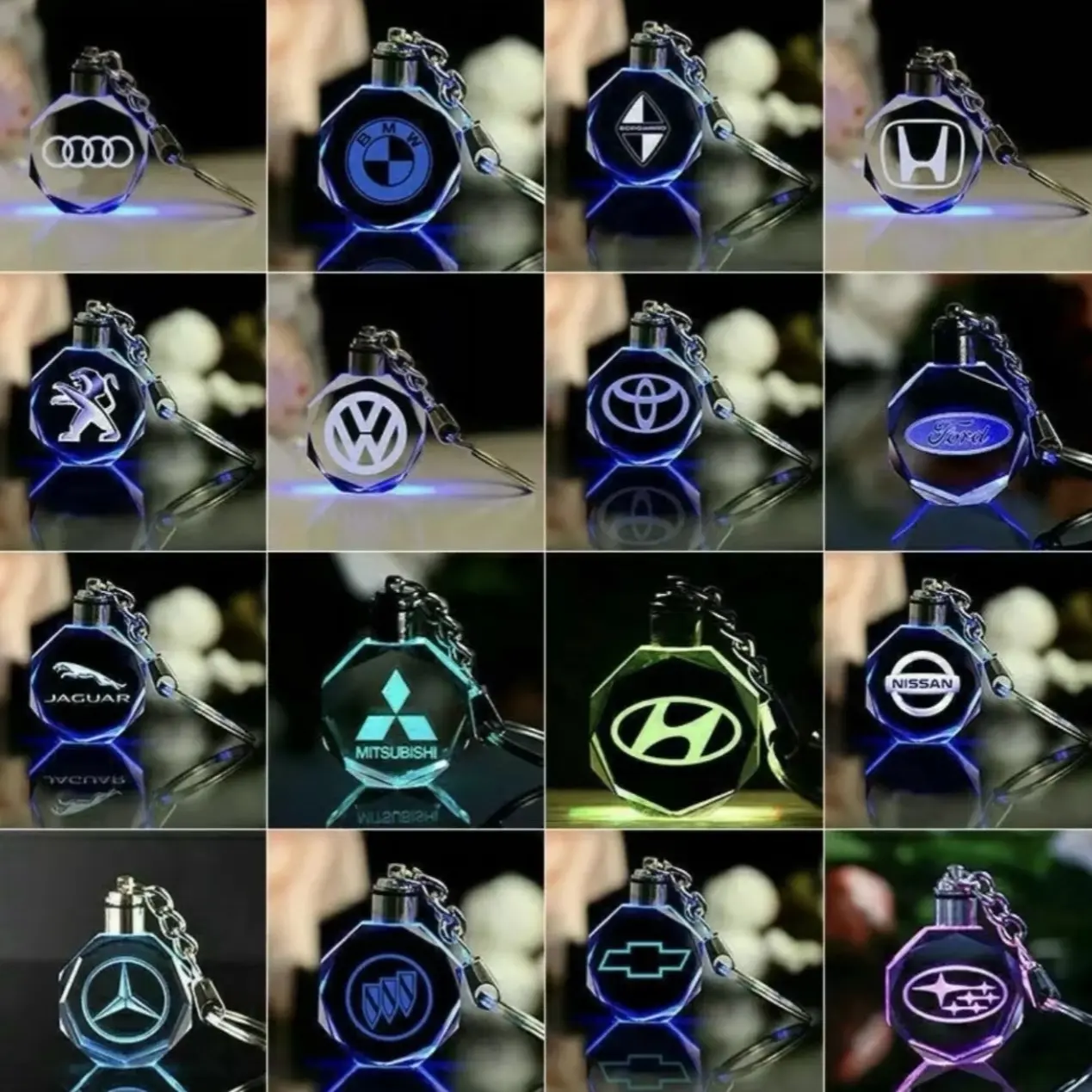 Car logo LED crystal color changing key chain