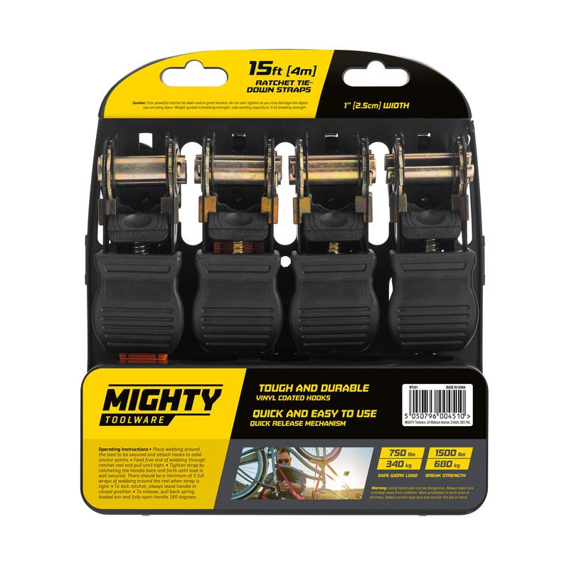 4PC Ratchet Tie Down Strap Set Cargo Trailer Marquee Roof Rack 25mm x 4.5m 1