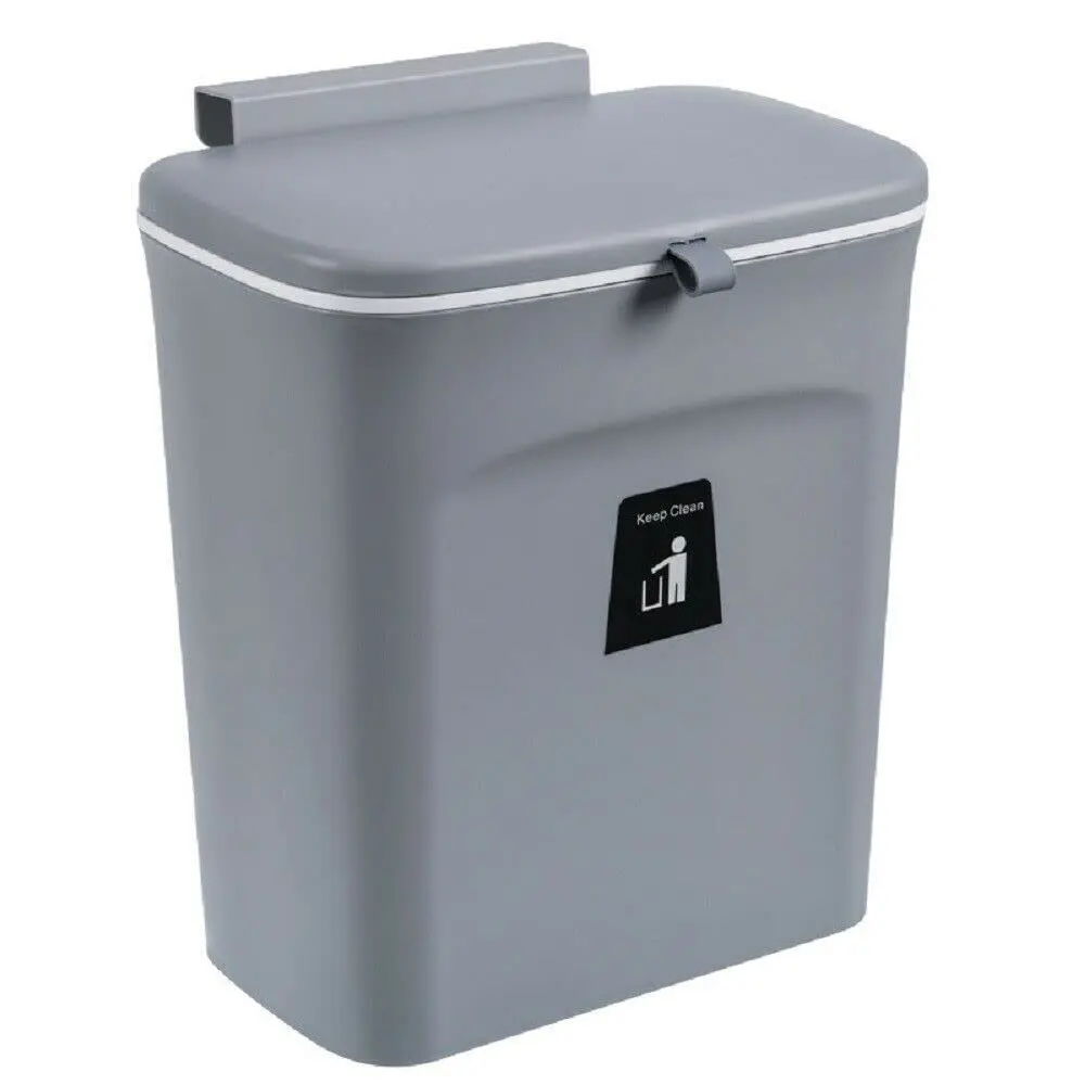 7L Wall Mount Waste Bin Kitchen Cabinet Door Cupboard Hanging Trash Can With Lid Utensils Cover Hands sink  bin e  waste