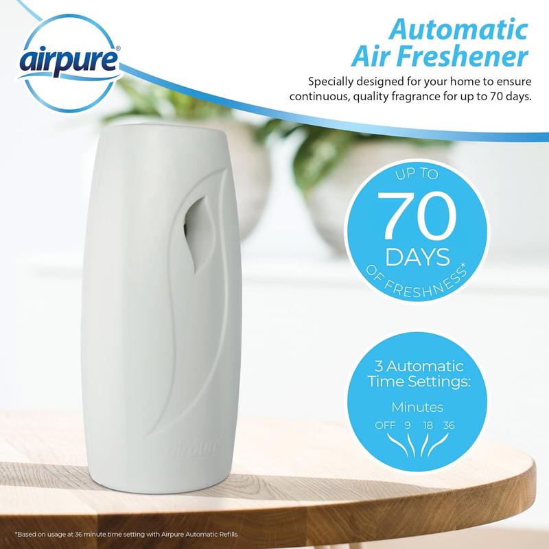 AirPure Automatic Air Freshener Kit with 3 Refills, Machine, Extra Battery, Vegan Friendly- Household Appliance Pack Set 3