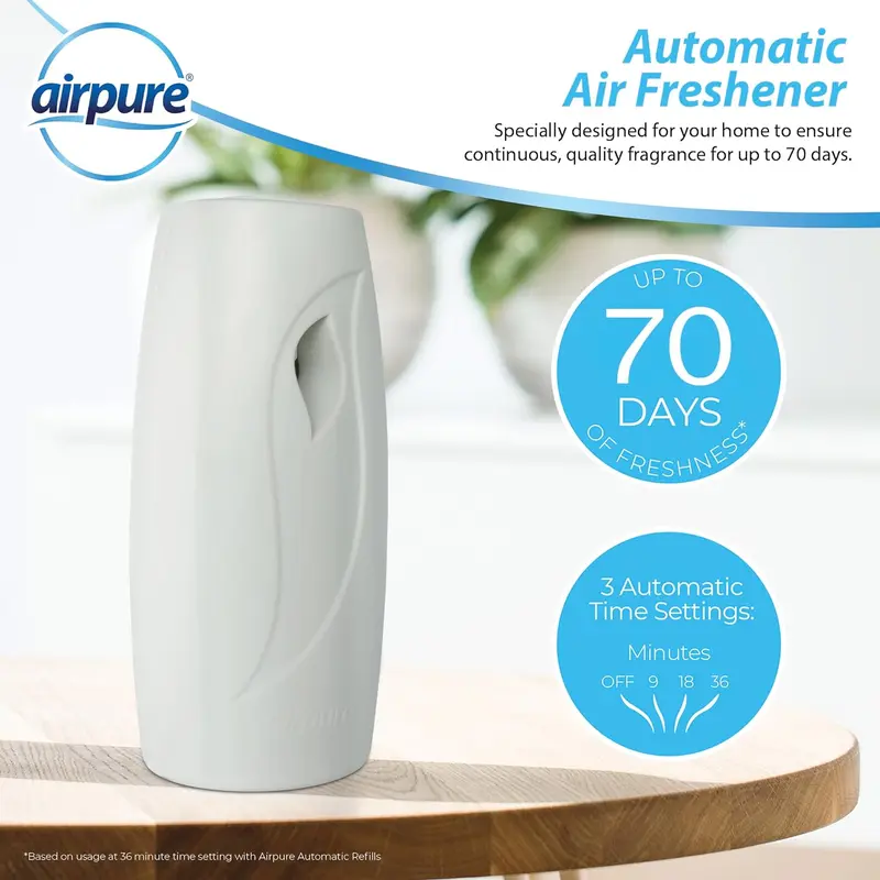 AirPure Automatic Air Freshener Kit with 3 Refills, Machine, Extra Battery, Vegan Friendly- Household Appliance Pack Set 3