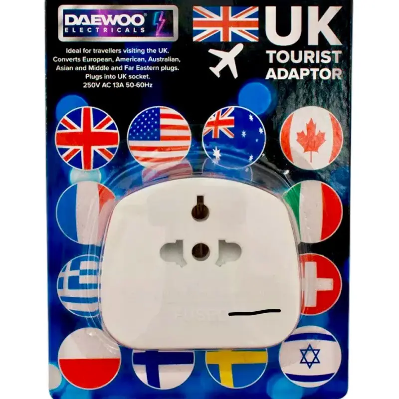 Travel-friendly UK Tourist Adaptor Designed for travellers Visiting the UK. It Converts European, American, Australian, Asian, Middle and Far Eastern Plugs to fit UK Sockets.