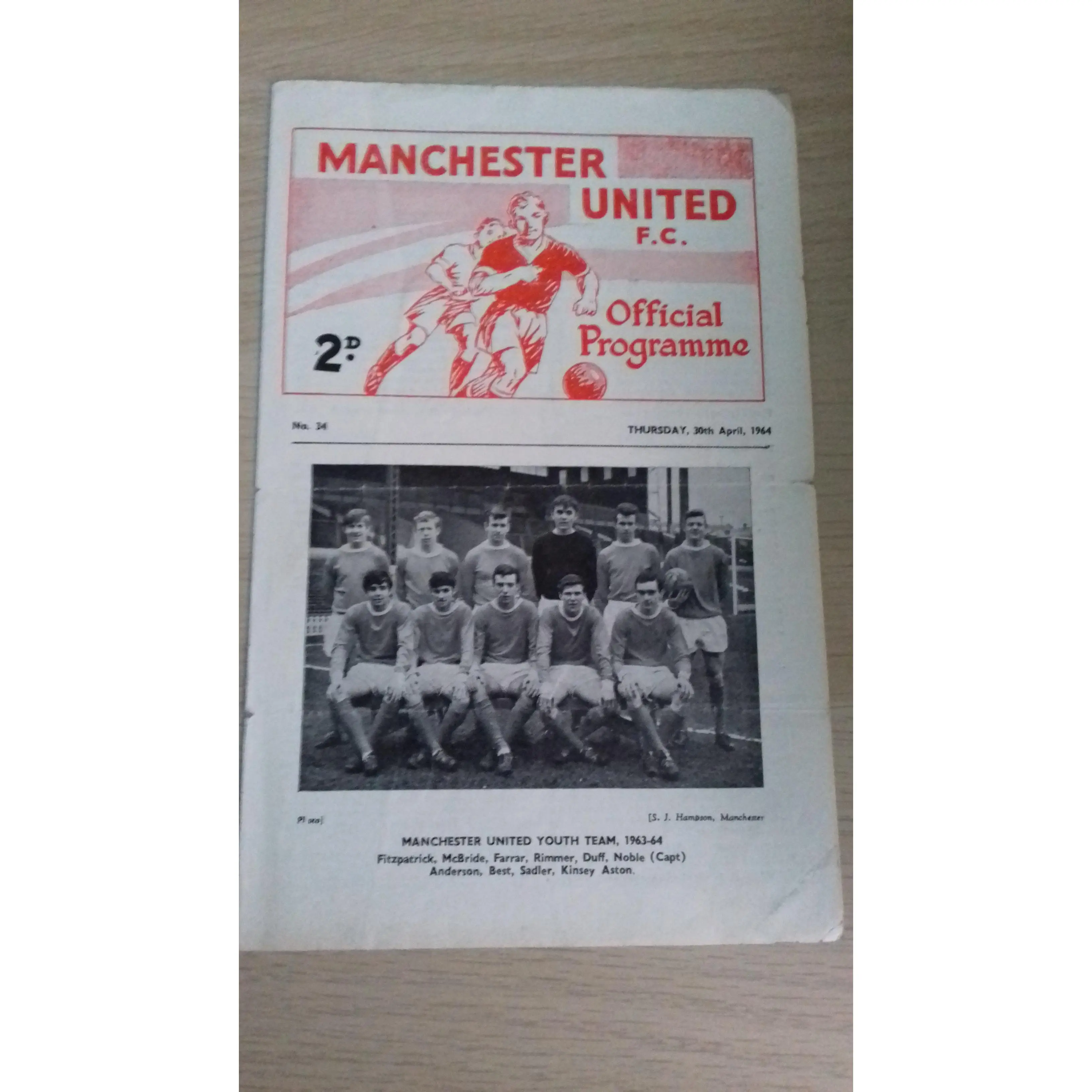 Manchester Utd v Swindon Town  F.A. Youth Cup 2nd Leg Programme 30th April 1964