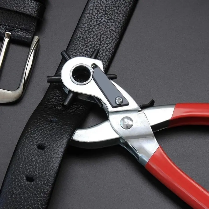 Heavy Duty Revolving Leather Hole Punching Tool Multifunctional Leather Belt Hole Maker Stainless Steel With Rubber Handles Ideal for Home DIY or Leatherwork 1