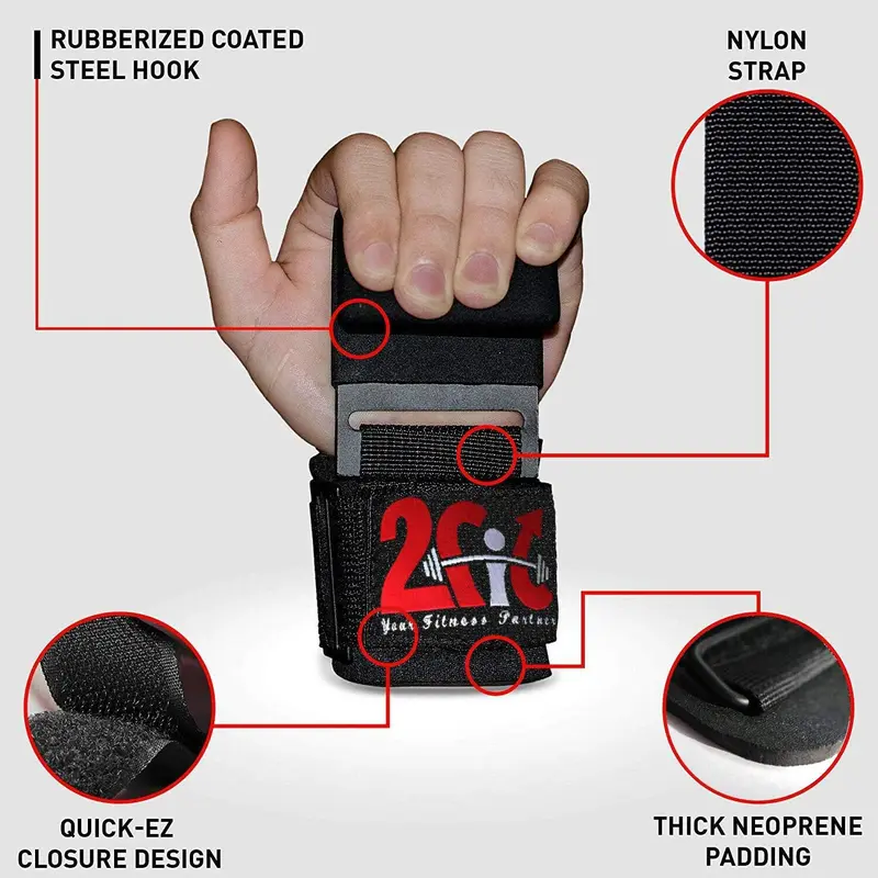 2Fit Your Fitness Partner - Weight Lifting Hooks with Wrist Straps - Non-Slip Neoprene Rubber Padded for Maximum Grip Support - Gloves and Wrist Support Bodybuilding Workout Training 1