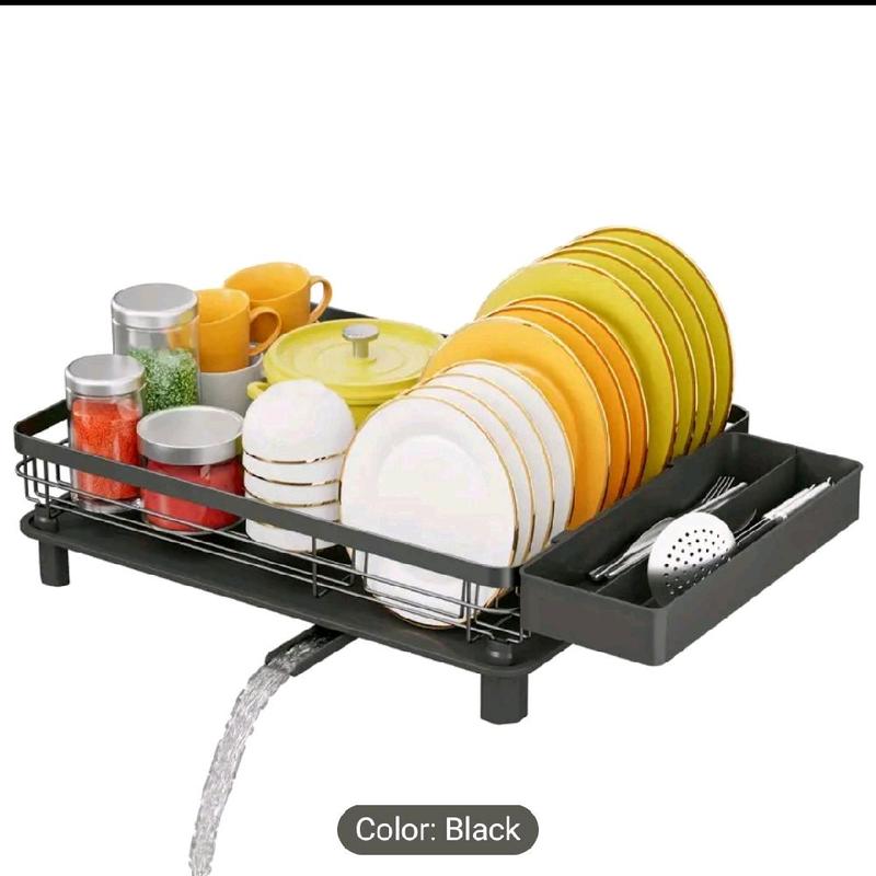 Dish Drainer Rack with Removable Cutlery Holder and Spiral Nozzle for Kitchen Storage 6
