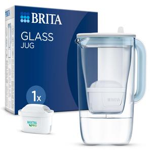 BRITA OFFICIAL Glass Water Filter Jug Light Blue (2.5L)  inc. 1x MAXTRA PRO All-in-1 cartridge - Premium Glass jug with easy-filling Flip-Lid and Indicator - in sustainable Smart Box packaging