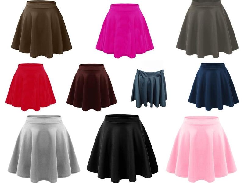 Girls Kids Women Ladies Mini Skater Skirt Flared High Waist Stretch School Skirt in all Sizes 1