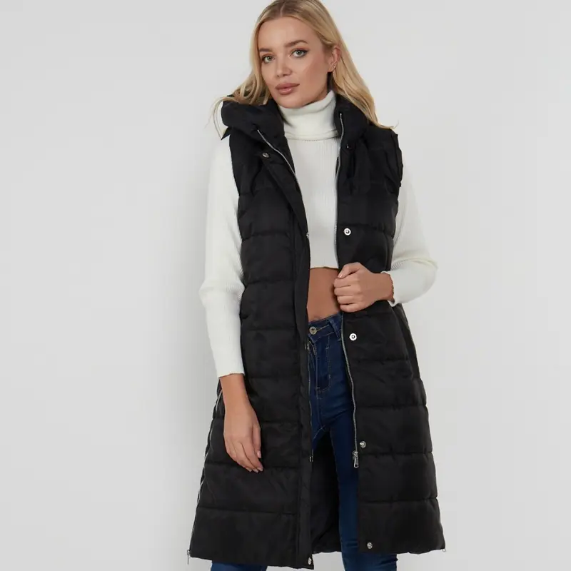 Xara. Black Winter Warmer Puffer Gilet Long Jacket Hooded Sleevless Jacket Coat Body Warmer 0