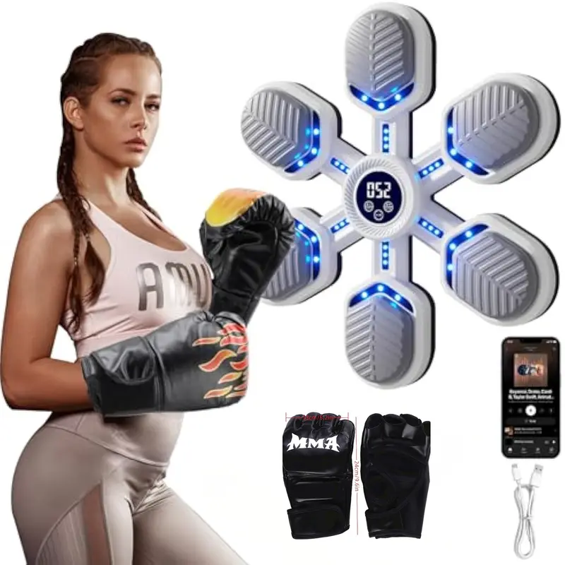 Music Boxing Machine, Intelligent Boxing Machine with Lighting, Wall Mounted Boxing Machine for Adults and Kids, Supports Bluetooth, Speed Adjustment, Mounting Height 5