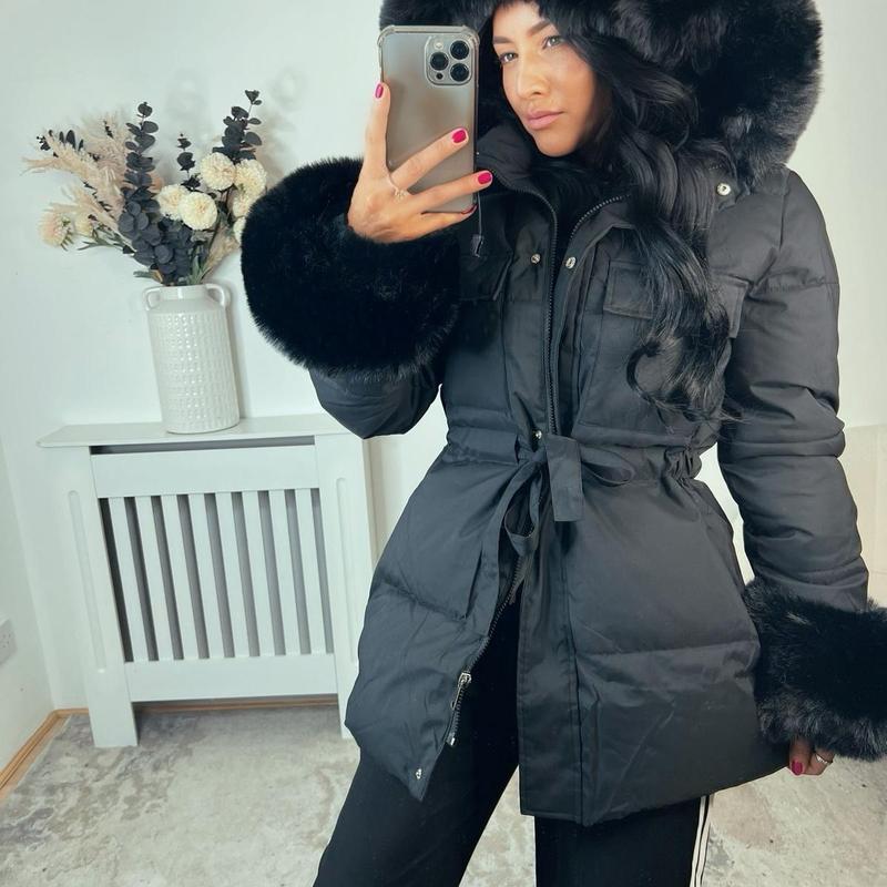REBECCA Women's Faux Fur Padded Pull Waist Coats - Winter Jacket - Womenswear, Jackets 2