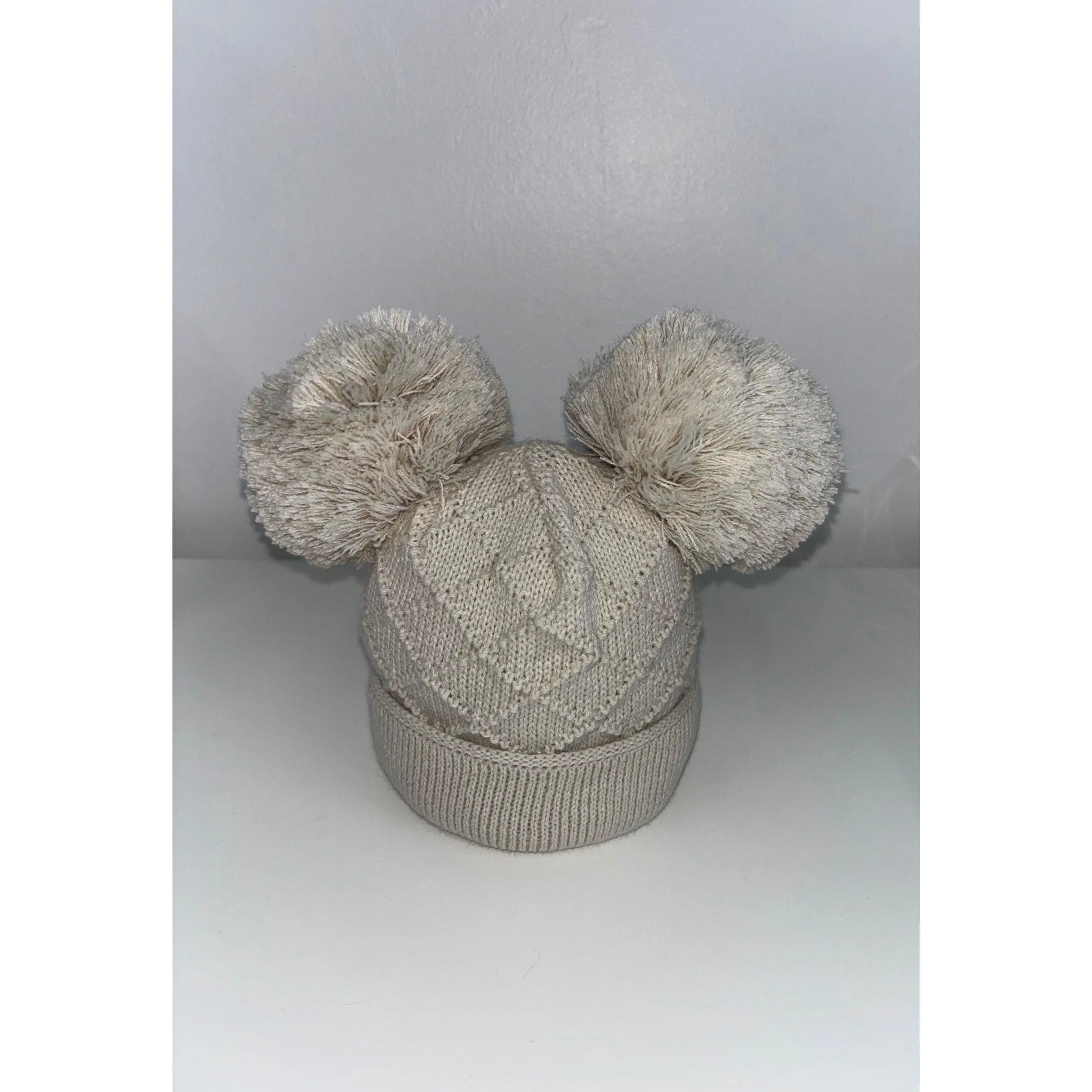 Beige Double Pom Pom Hat