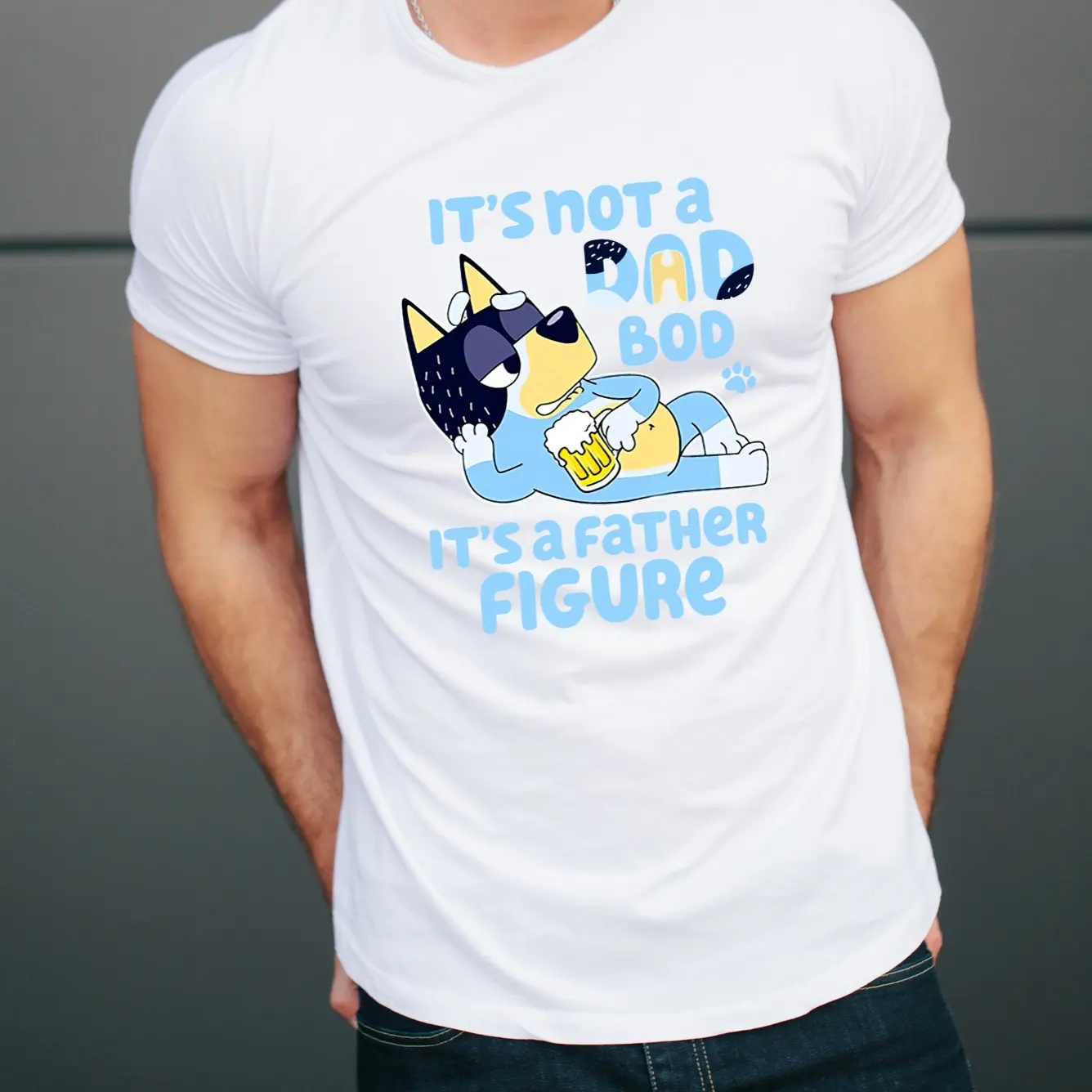 Bluey t-shirt, Gifts for dad, Fathers Day gifts, Bluey Dad Birthday T-Shirt, Bluey Dad YT-Shirt, Top Round Neck Shortsleeve Menswear Personalized Cotton Crewneck Casual Tshirt Streetwear