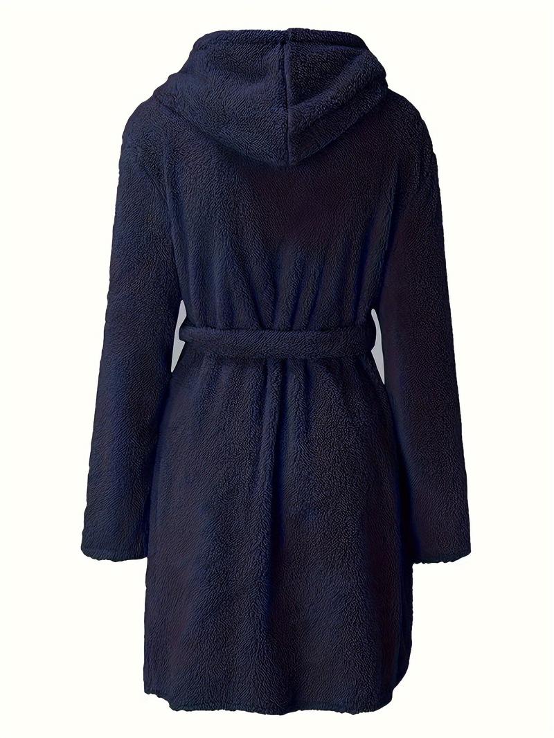 Product Introduction of Men's Solid Winter Plush Hooded Bathrobe, Thickened Warm Long-Sleeve Fleece Loungewear, Simple Casual Style 6