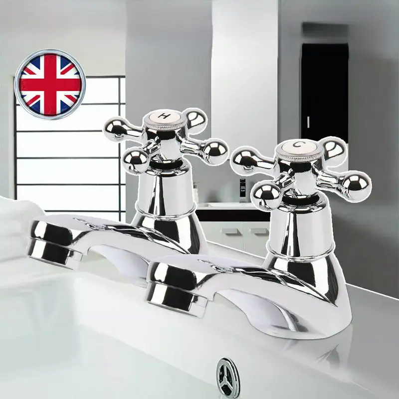 2X Twin Taps Set Hot and Cold for Traditional Bathroom Basin Sink in UK 1