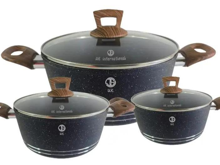 coffee colour 3pots in box packing nonstick induction wooden handle 2