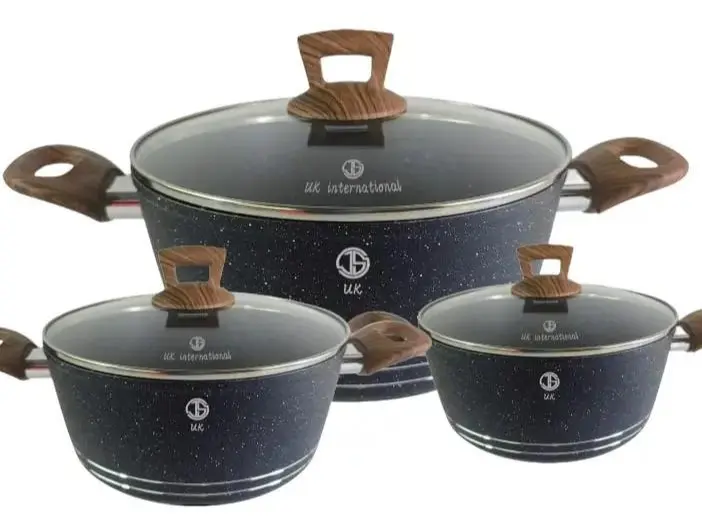 coffee colour 3pots in box packing nonstick induction wooden handle 1
