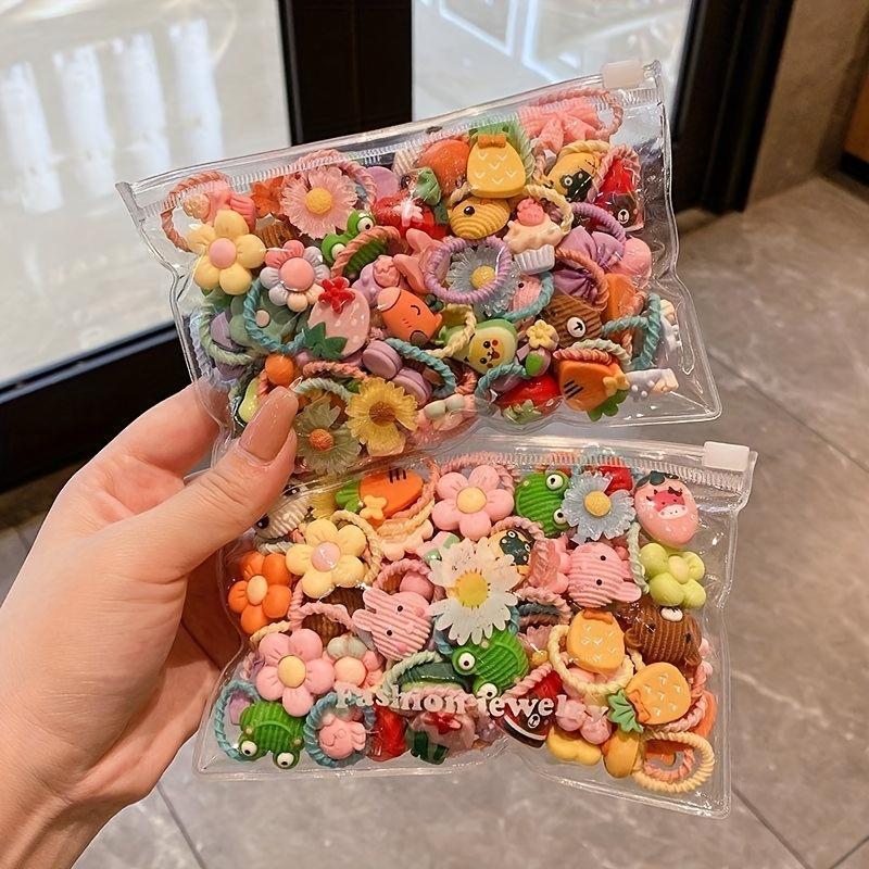 Product Introduction of 50pcs Cute Animal & Fruit Hair Ties Set for Girls, Silicone, Colorful, Gentle on Hair, Fashion Accessories, Perfect Gift Idea, Mixed Colors 3