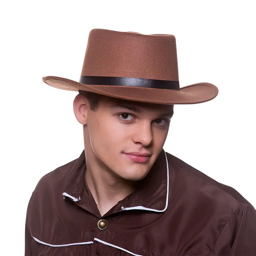 Western Gunslinger Hat Adults Brown Fancy Dress Hat Mens Ladies