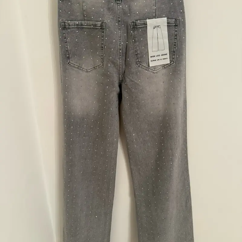 Women's Wide Leg Jeans with Diamond Design - Bottom, Womenswear 3