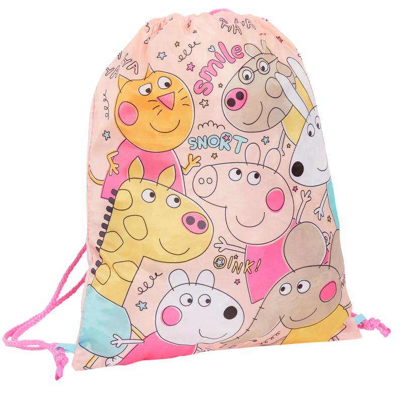 Peppa Pig Drawstring Bag Girls PE Kit Gym Bag Kids Trainer Swimming Bag Childrens School Nursery Backpack 0