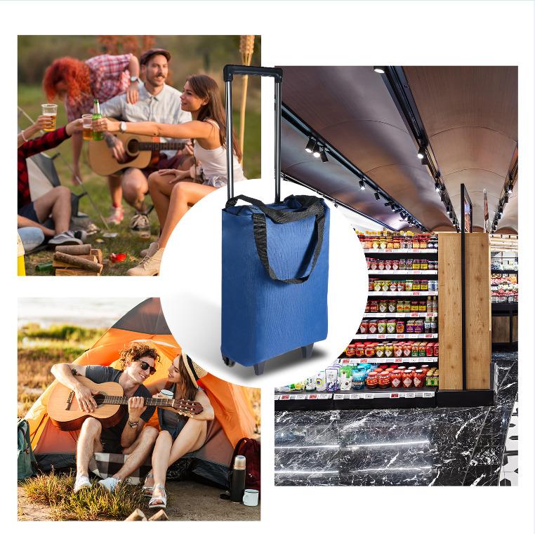 Shopping Trolley on Wheels Foldable Trolley Bags with Telescopic Handle Reusable Water Proof Trolley Bag 2 in 1 Shopping Trolleys Suitable for Shopping Supermarkets and Travel Blue 6