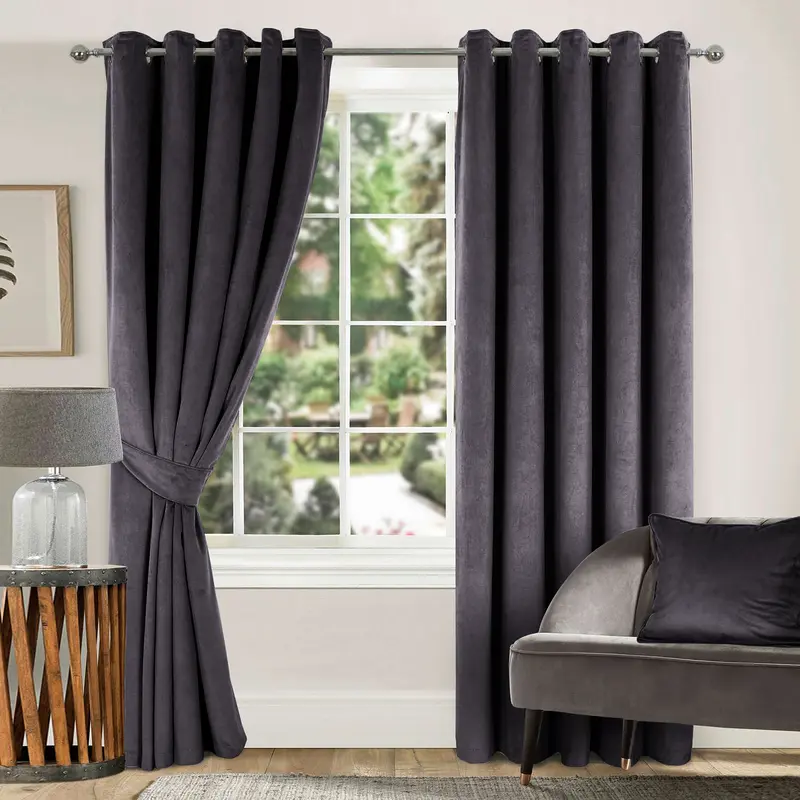 Yorkshire Bedding Lining Velvet Eyelet Curtains Soft Crushed Velvet Curtains With 2 Matching Tie Backs  - Sophisticated Grandeur in Your Living Room 4