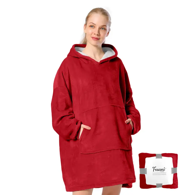 FOSANI Oversized Hooded Fleece Sherpa Blanket For Men, Women, Teenagers and Kids alike - One Size Fits All 5