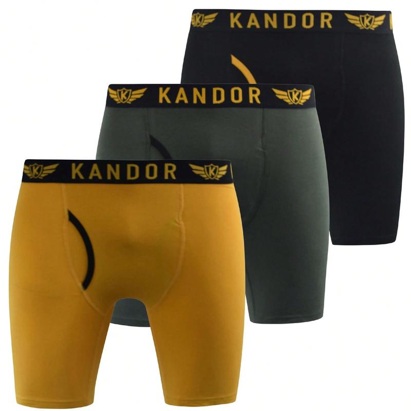 Kandor Long Leg Mens Boxers – Pack Of 3, Stretch Cotton, Anti Chafing Boxer Shorts For Men, Men's Underwear Trunks With Front Opening, Underpants Multipack 6
